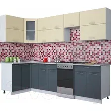 Готовая кухня Интерлиния Мила Gloss 50-12x28 (ваниль/асфальт глянец)