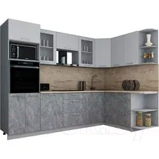 Готовая кухня Интерлиния Мила Gloss 1.68x2.8 правая (пепел софт/керамика/травертин серый)
