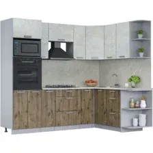 Готовая кухня Интерлиния Мила Лайт 1.68x2.4 правая (бетон лайт/дуб веллингтон/опал светлый)