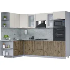 Готовая кухня Интерлиния Мила 1.68x2.8 левая (персидский жемчуг/дуб веллингтон/серый каспий)