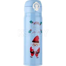 Термос, 480 мл, нержавеющая сталь, MERRY CHRISTMAS, голубой, Санта, PERFECTO LINEA