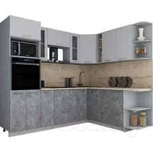 Готовая кухня Интерлиния Мила Gloss 1.88x2.4 правая (пепел софт/керамика/травертин серый)