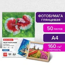 Фотобумага BRAUBERG А4 160 г/м2 50 л глянцевая 363984 (белый)