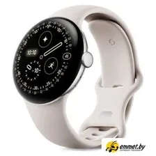Умные часы Google Pixel Watch 4 45 мм (глянцевый серебристый/фарфор, спортивный силиконовый ремешок)