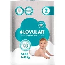 Подгузники Lovular Hot Wind детские S 4-8 кг 62шт