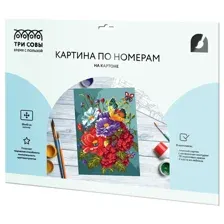 Картина по номерам на картоне Три совы "Бабочка на цветах", 30*40, с акриловыми красками и кистями, КК_53787
