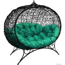 Садовый диван M-Group Улей на ножках 11220404 (черный ротанг/зеленая подушка)