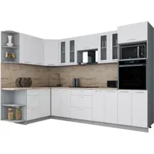 Готовая кухня Интерлиния Мила Gloss 1.68x3.0 левая (белый софт/белый софт/травертин серый)