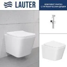 Унитаз подвесной Lauter Square с жестким сиденьем Soft Close 214903 + Breez 21GN7071CH (скрытое креп