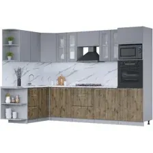 Готовая кухня Интерлиния Мила 1.68x3.0 правая (серебро/дуб веллингтон/белый гранит)
