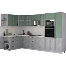 Готовая кухня Интерлиния Мила Деко 1.88x3.2 LV (керамика/мята/опал светлый)