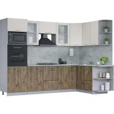 Готовая кухня Интерлиния Мила 1.68x2.8 правая (вудлайн кремовый/дуб веллингтон/серый каспий)