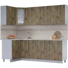 Готовая кухня Интерлиния Мила 12x23 (дуб веллингтон/дуб веллингтон/травертин серый)