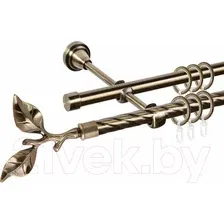 Карниз для штор АС ФОРОС Grace D16K/16Г + наконечники Лист розы (1.6м, антик)