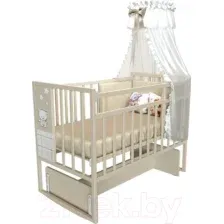 Детская кроватка VDK Mini Loft 3D Funny Bear поперечный маятник (Milky)