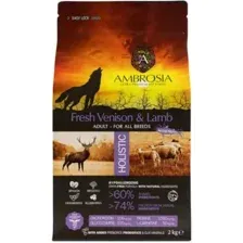 Корм AMBROSIA GRAIN FREE для собак всех пород, оленина, ягненок, 2кг