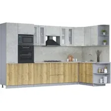 Готовая кухня Интерлиния Мила 1.68x3.4 правая (бетон лайт/дуб золотой/опал светлый)