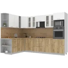 Готовая кухня Интерлиния Мила 1.88x3.0 левая (белый платинум/дуб золотой/дуб бунратти)