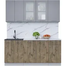 Готовая кухня Интерлиния Мила 18-60 (серебро/дуб веллингтон/белый гранит)