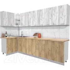 Готовая кухня Интерлиния Мила 12x30 (дуб белый-дуб золотой-дуб бунратти)