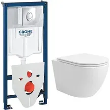 Унитаз подвесной Lauter Vortex 2110830+GROHE Rapid SL 38721001+37131000 с кнопкой (овальная, хром)