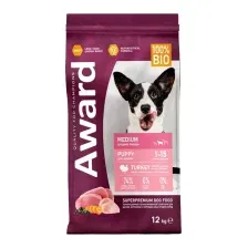 Сухой корм для собак Award Medium Puppy с индейкой и курицей с доб.моркови и ч.смородины (12кг)