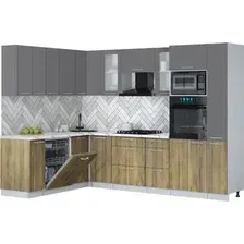 Готовая кухня Интерлиния Мила Gloss 1.896х2.88 (дуб вотан/серый/белый гранит)