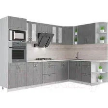 Готовая кухня Интерлиния Мила Крафт 1.88x3.0 правая (дуб серый/дуб полярный/травертин серый)