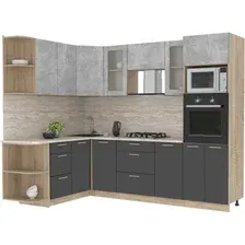 Готовая кухня Интерлиния Мила 1.68x2.6 левая (бетон-антрацит-травертин)