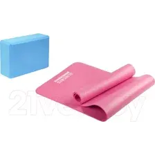 Набор для фитнеса Sundays Fitness Блок для йоги IR97416 + Коврик IR97505 (голубой, розовый)