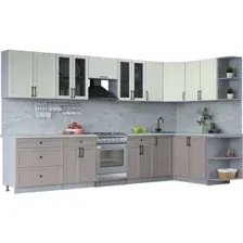 Готовая кухня Интерлиния Тренд 1.7x3.6 правая (луна/белый/серый каспий)