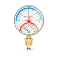 Термоманометр Varmega радиальный 80 мм, 4 бар, 120°С, 1/2", с отсекающим клапаном