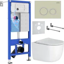 Унитаз подвесной Roxen Vortex в комплекте с инсталляцией StounFix Dual Fresh 6 в 1 966303 (кнопка: бежевый)