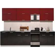 Готовая кухня Интерлиния Мила Gloss 50-29 (бордовый/черный глянец)