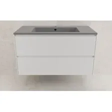 Symbolite Тумба под умывальник Лима 100 Line Plus 2 ящика + Line 100x48 (подвесная, белый матовый/серый шелк)