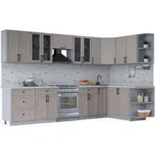 Готовая кухня Интерлиния Тренд 1.7x3.3 правая (луна/луна/бискайская сосна)