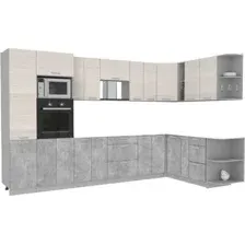 Готовая кухня Интерлиния Мила Лайт 1.88x3.4 правая без столешницы (вудлайн кремовый/бетон)