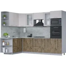 Готовая кухня Интерлиния Мила 1.68x2.8 левая (вудлайн кремовый/дуб веллингтон/серый каспий)