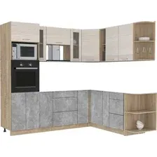 Готовая кухня Интерлиния Мила 1.88x2.4 правая без столешницы (вудлайн кремовый/бетон)