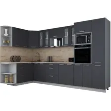 Готовая кухня Интерлиния Мила Gloss 1.68x3.4 левая (графит софт/графит софт/травертин серый)
