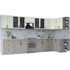Готовая кухня Интерлиния Тренд 1.5x3.8 правая (луна/белый/серый каспий)