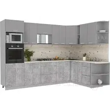 Готовая кухня Интерлиния Мила Лайт 1.88x3.0 правая (серебристый/бетон/бискайская сосна)