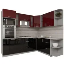 Готовая кухня Интерлиния Мила Gloss 1.88x2.4 правая (бордовый-черный)