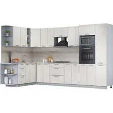 Готовая кухня Интерлиния Мила Лайт 1.88x3.4 левая (персидский жемчуг/персид. жемчуг/травертин серый)