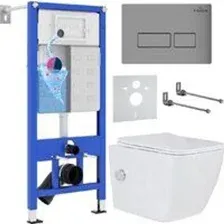 Унитаз подвесной Roxen Cube Bidet One Rimless 6 в 1 StounFix Dual Fresh 608961 (кнопка: матовая)