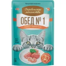 Влажный корм для кошек Деревенские лакомства Обед №1 Тунец с креветкой (50г)