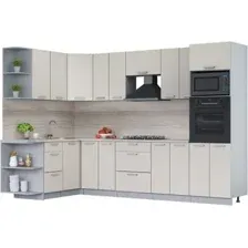 Готовая кухня Интерлиния Мила Лайт 1.68x3.0 левая (персидский жемчуг/персидский жемчуг/травертин серый)