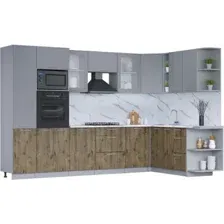 Готовая кухня Интерлиния Мила 1.88x3.2 правая (серебро/дуб веллингтон/белый гранит)