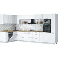 Готовая кухня Интерлиния Мила Gloss 1.896х3.88 (белый/белый/дуб бунратти)