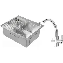 Мойка кухонная со смесителем Saniteco 6050 + Key 21АМ611931 (с сифоном, дозатором и коландером)